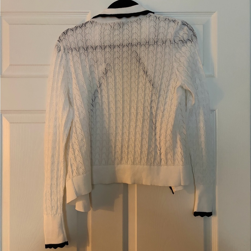 LOFT Ivory Cardigan with Black Scallop Trim NWT - Picture 5 of 6